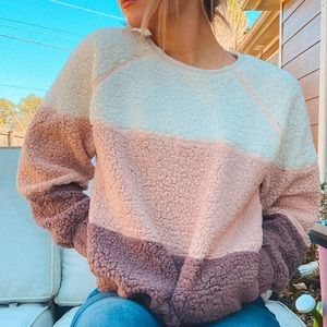 Color block Sherpa pullover